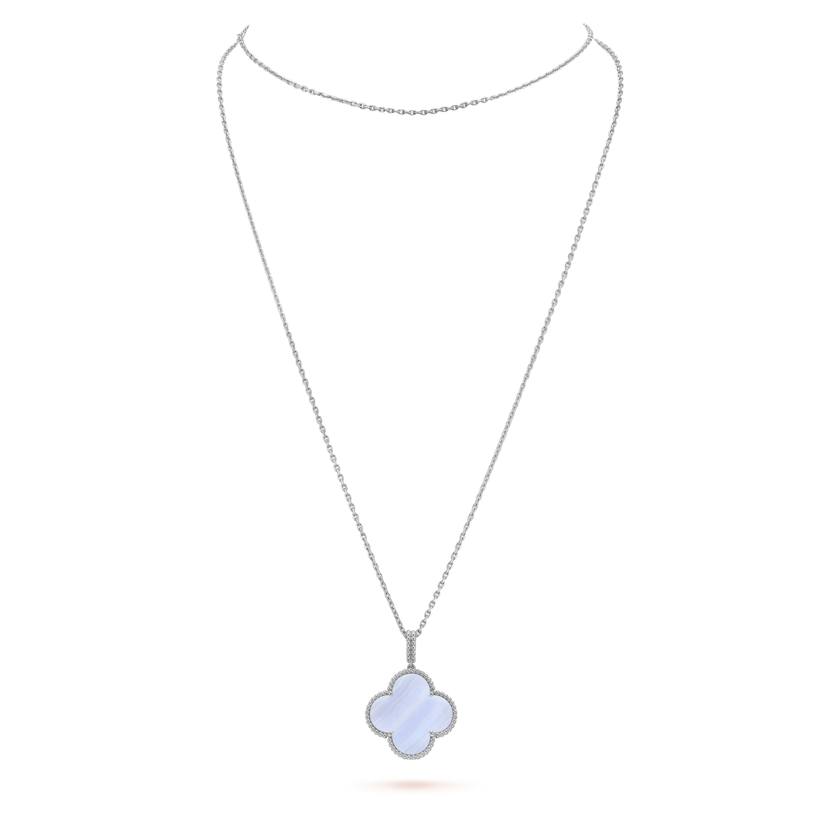 [LumiVibe]CLOVER SILVER CHALCEDONY BIG CLOVER NECKLACE