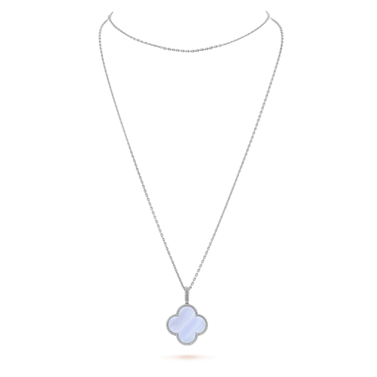 [LumiVibe]CLOVER SILVER CHALCEDONY BIG CLOVER NECKLACE
