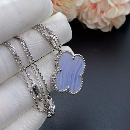 [LumiVibe]CLOVER SILVER CHALCEDONY BIG CLOVER NECKLACE