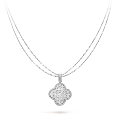[LumiVibe]CLOVER 25MM SILVER FULL DIAMOND BIG CLOVER NECKLACE