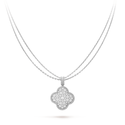[LumiVibe]CLOVER 25MM SILVER FULL DIAMOND BIG CLOVER NECKLACE