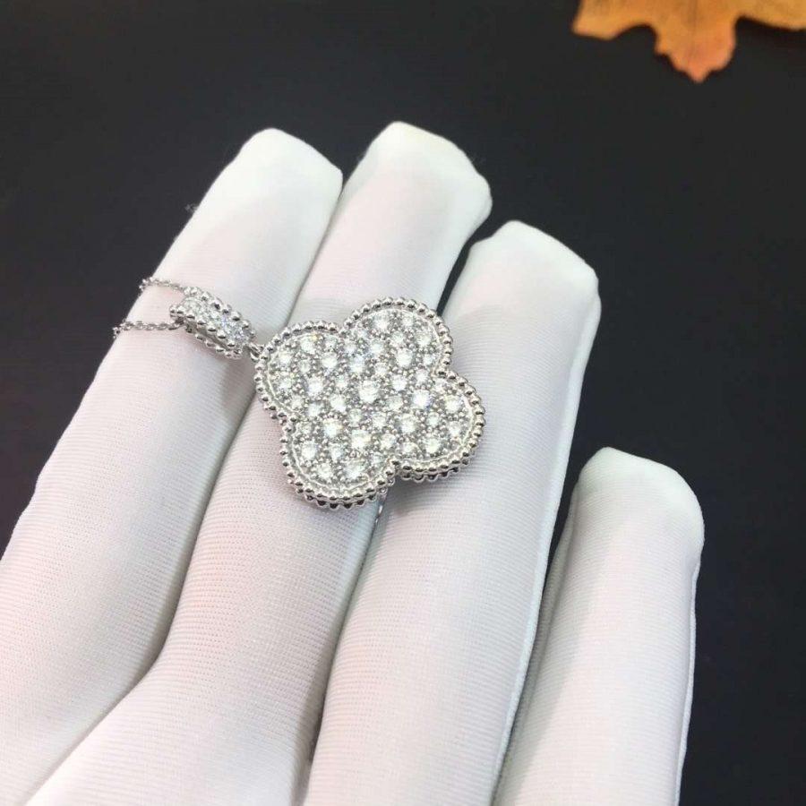[LumiVibe]CLOVER 25MM SILVER FULL DIAMOND BIG CLOVER NECKLACE