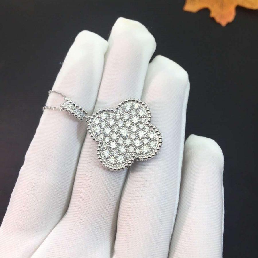[LumiVibe]CLOVER 25MM SILVER FULL DIAMOND BIG CLOVER NECKLACE