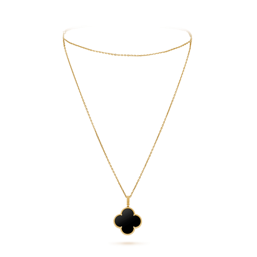 [LumiVibe]CLOVER 25MM GOLD ONYX BIG CLOVER NECKLACE