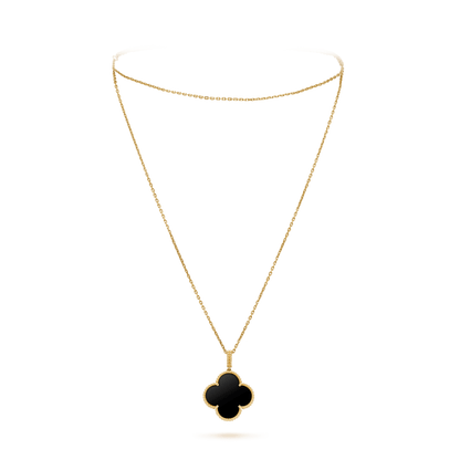 [LumiVibe]CLOVER 25MM GOLD ONYX BIG CLOVER NECKLACE