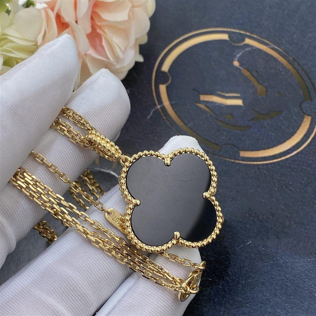 [LumiVibe]CLOVER 25MM GOLD ONYX BIG CLOVER NECKLACE