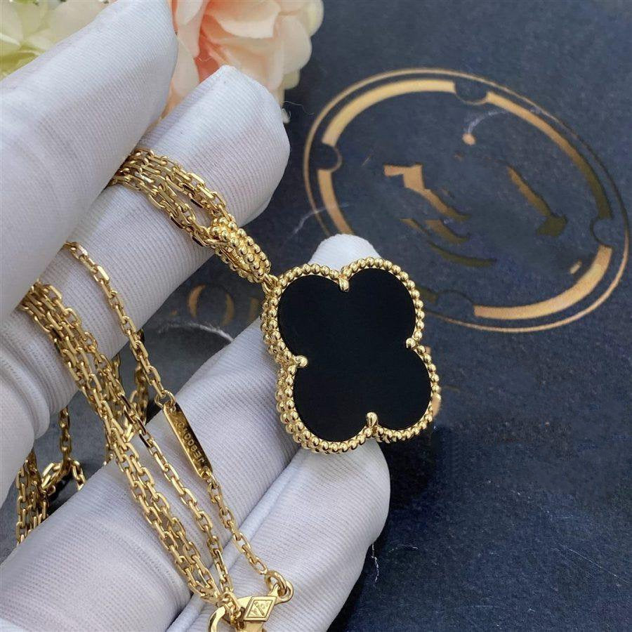 [LumiVibe]CLOVER 25MM GOLD ONYX BIG CLOVER NECKLACE