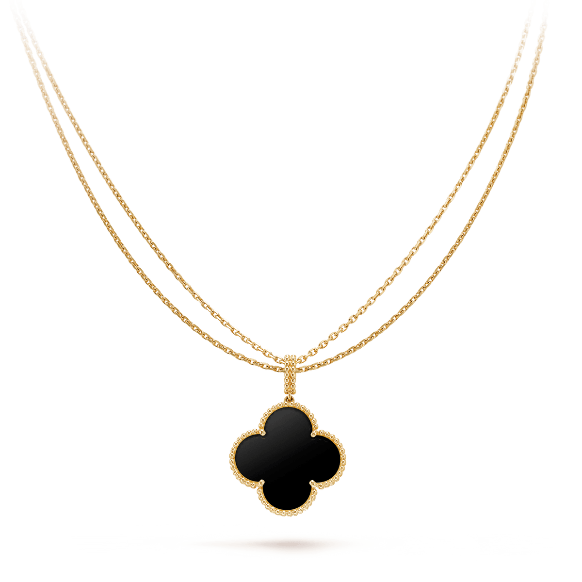 [LumiVibe]CLOVER 25MM GOLD ONYX BIG CLOVER NECKLACE