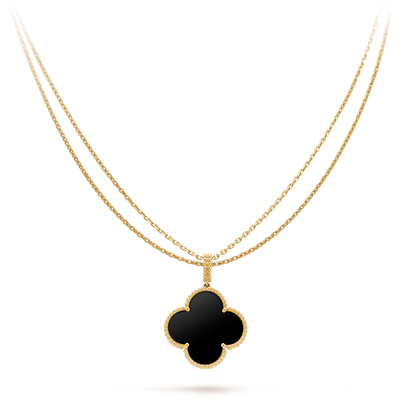 [LumiVibe]CLOVER 25MM GOLD ONYX BIG CLOVER NECKLACE