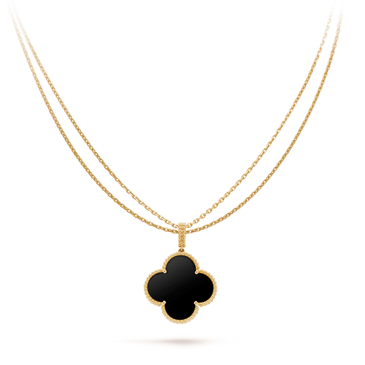 [LumiVibe]CLOVER 25MM GOLD ONYX BIG CLOVER NECKLACE