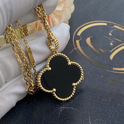 [LumiVibe]CLOVER 25MM GOLD ONYX BIG CLOVER NECKLACE