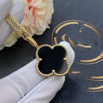 [LumiVibe]CLOVER 25MM GOLD ONYX BIG CLOVER NECKLACE