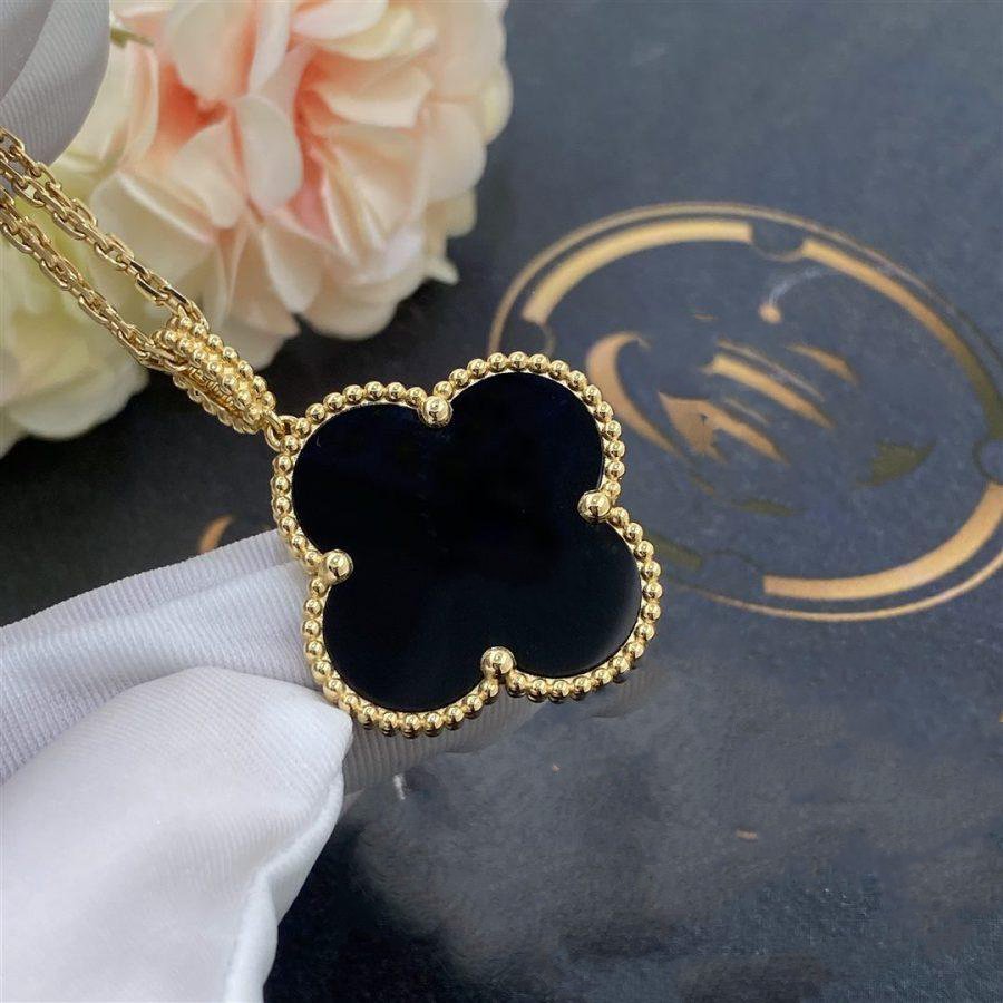[LumiVibe]CLOVER 25MM GOLD ONYX BIG CLOVER NECKLACE