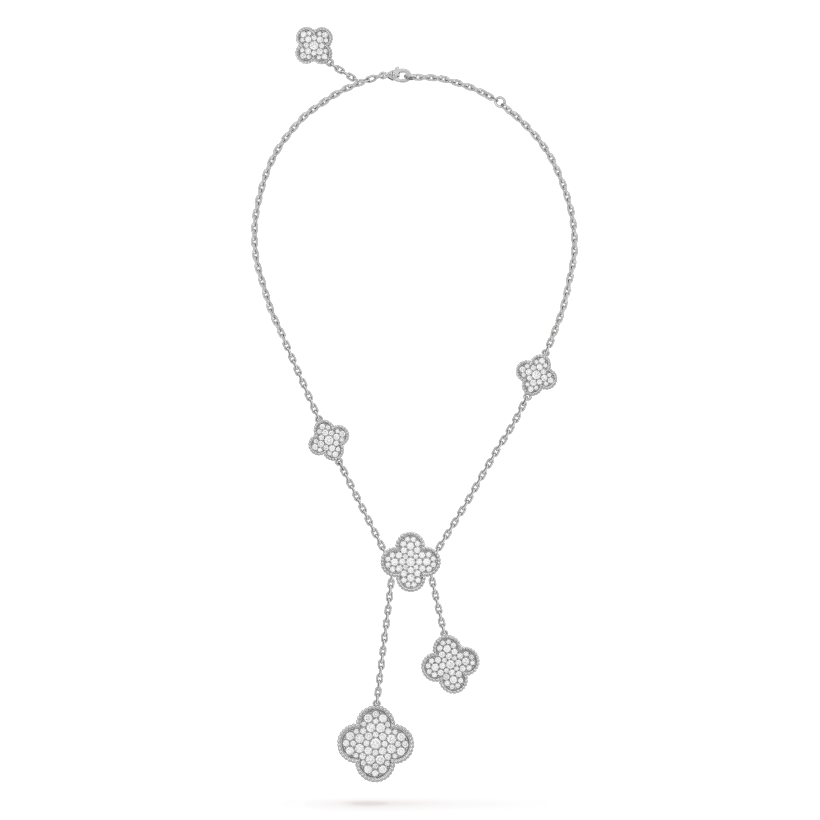 [LumiVibe]CLOVER 5 MOTIFS SILVER DIAMONDS NECKLACE
