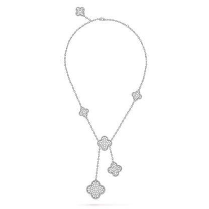 [LumiVibe]CLOVER 5 MOTIFS SILVER DIAMONDS NECKLACE