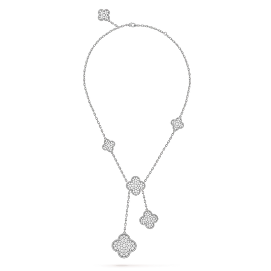 [LumiVibe]CLOVER 5 MOTIFS SILVER DIAMONDS NECKLACE