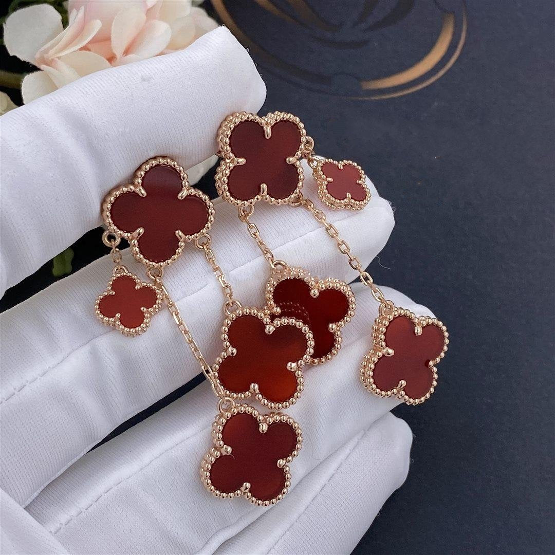 [LumiVibe]CLOVER EARRINGS CARNELIAN 4 MOTIFS PINK GOLD