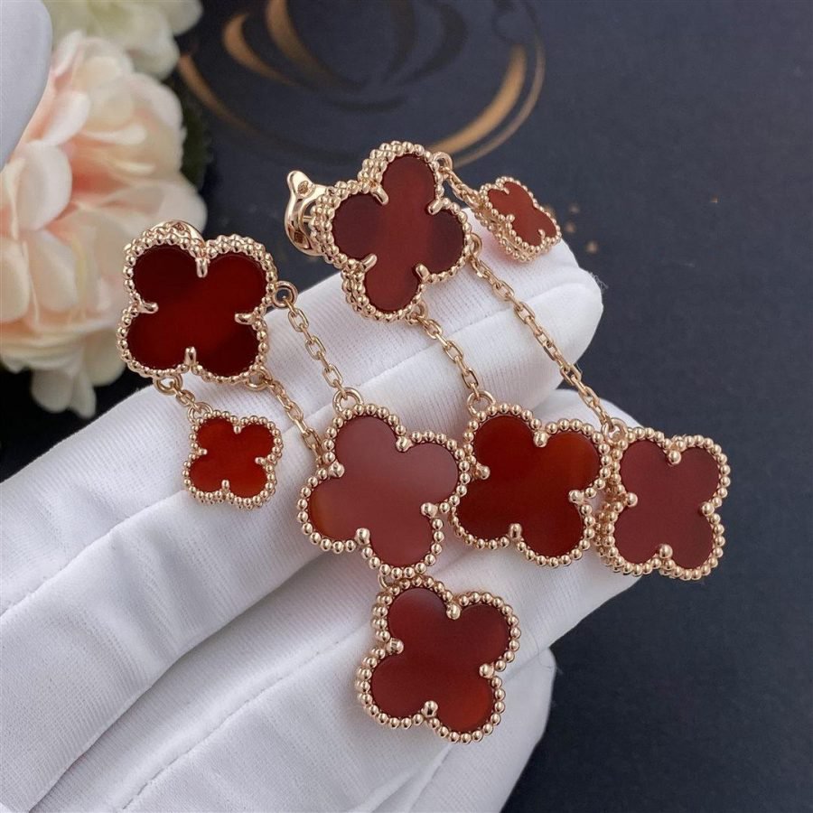 [LumiVibe]CLOVER EARRINGS CARNELIAN 4 MOTIFS PINK GOLD