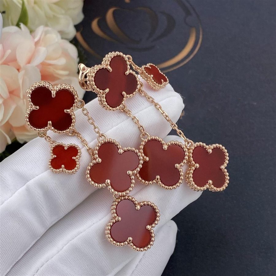 [LumiVibe]CLOVER EARRINGS CARNELIAN 4 MOTIFS PINK GOLD