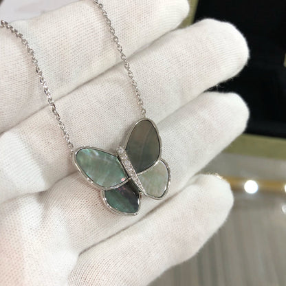 [LumiVibe]LARGE BUTTERFLY SILVER PENDANT DIAMOND NECKLACE