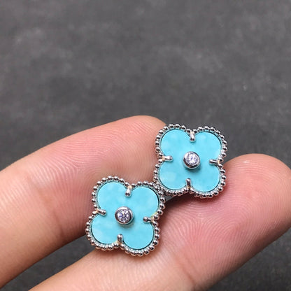 [LumiVibe]CLOVER 1 DIAMOND BLUE SKY SILVER EARRINGS