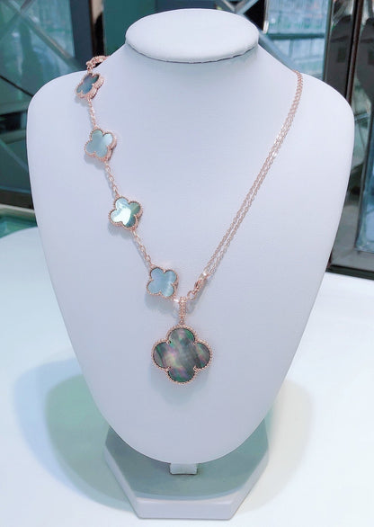 [LumiVibe]COMBINED BRACELET 5 MOTIFS AND NECKLACE DARK MOP ROSE GOLD