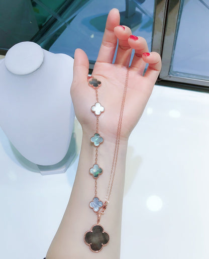 [LumiVibe]COMBINED BRACELET 5 MOTIFS AND NECKLACE DARK MOP ROSE GOLD