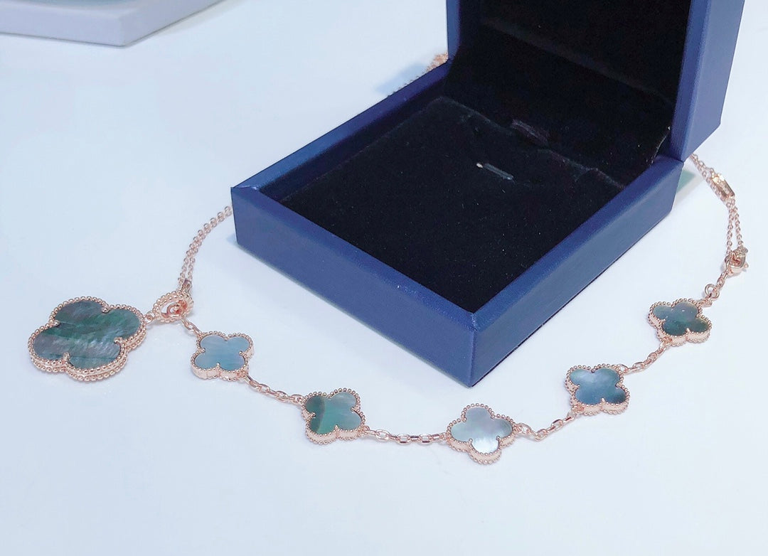 [LumiVibe]COMBINED BRACELET 5 MOTIFS AND NECKLACE DARK MOP ROSE GOLD