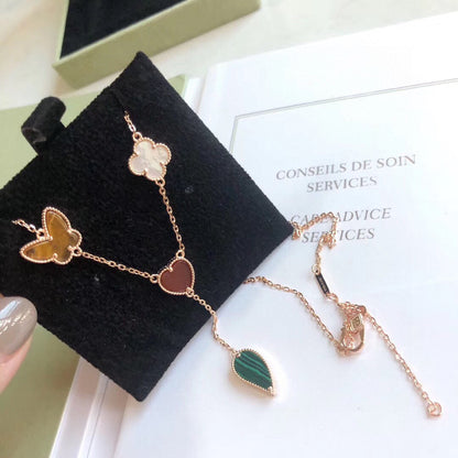 [LumiVibe]LUCKY SPRING 4 MOTIFS ROSE GOLD NECKLACE