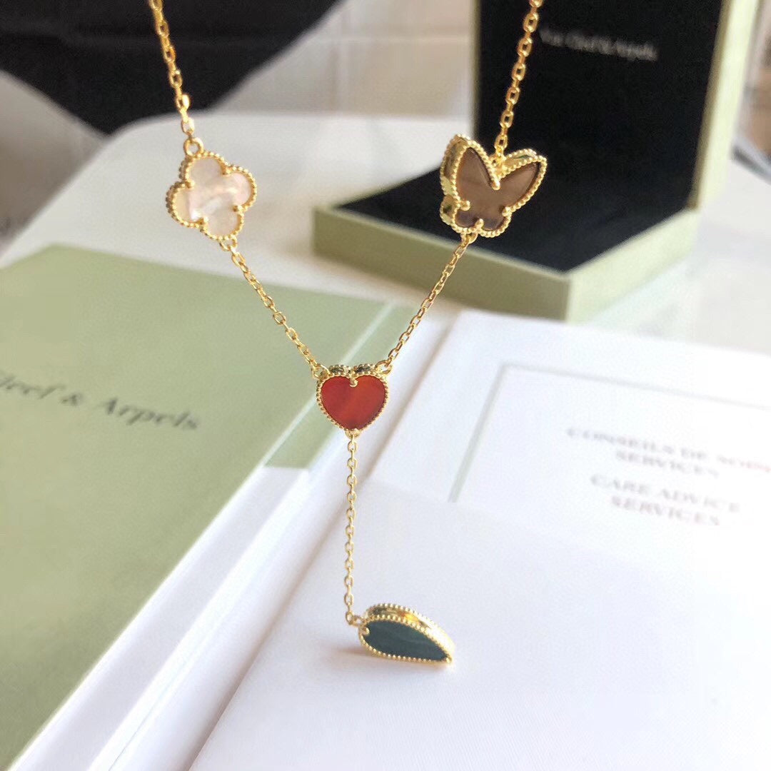 [LumiVibe]LUCKY SPRING 4 MOTIFS ROSE GOLD NECKLACE