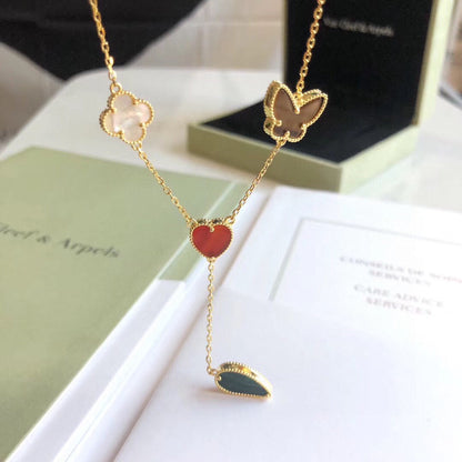 [LumiVibe]LUCKY SPRING 4 MOTIFS ROSE GOLD NECKLACE