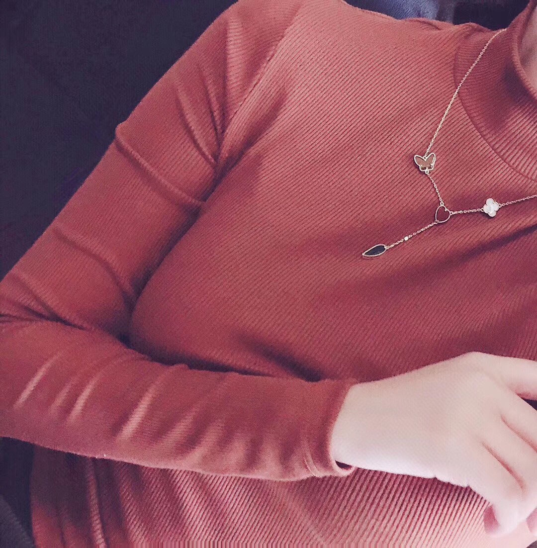 [LumiVibe]LUCKY SPRING 4 MOTIFS ROSE GOLD NECKLACE