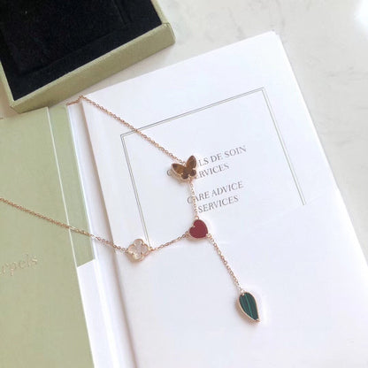 [LumiVibe]LUCKY SPRING 4 MOTIFS ROSE GOLD NECKLACE