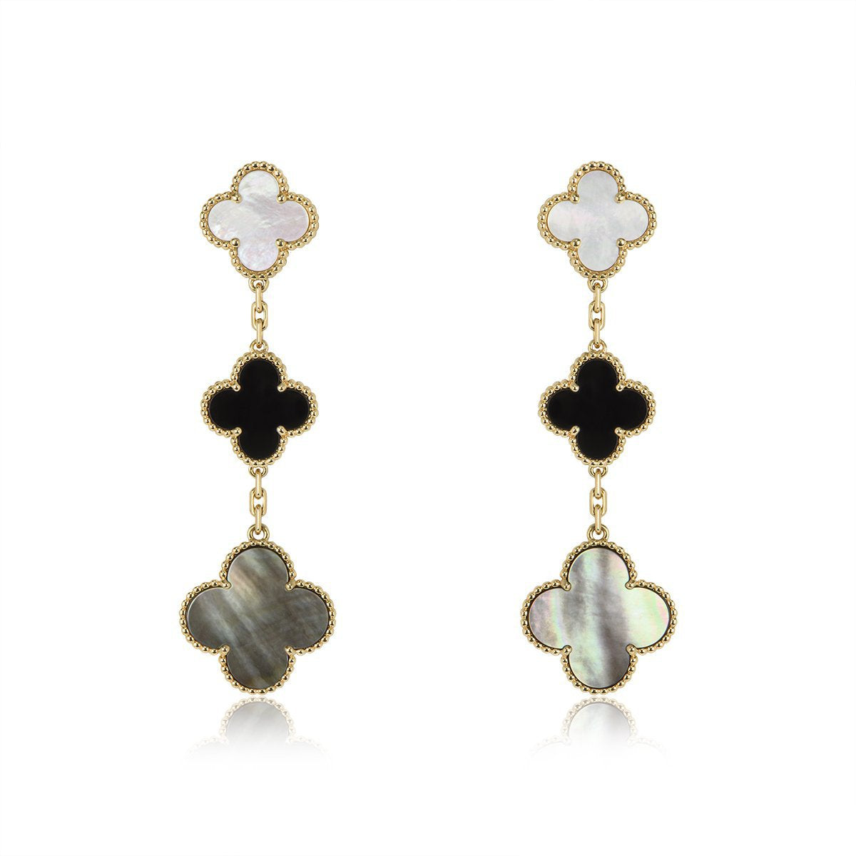 [LumiVibe]CLOVER EARRINGS GOLD ONYX MOP 3 MOTIF