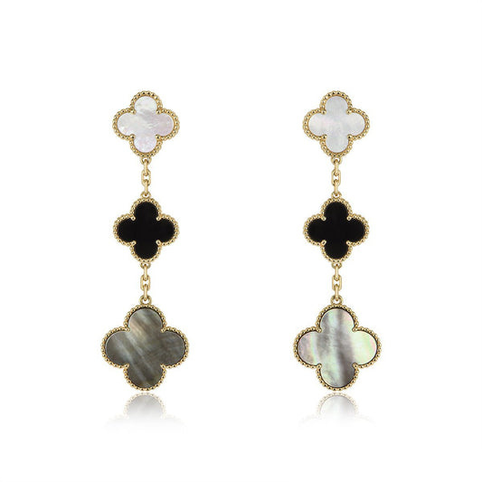 [LumiVibe]CLOVER EARRINGS GOLD ONYX MOP 3 MOTIF