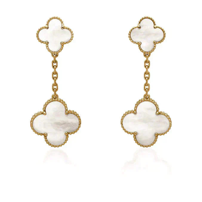 [LumiVibe]CLOVER 2 MOTIF WHITE MOP EARRINGS