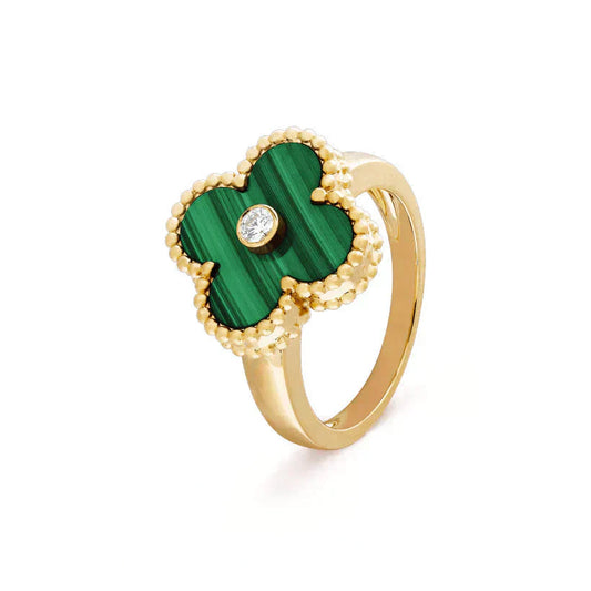 [LumiVibe]CLOVER MALACHITE RING GOLD DIAMOND