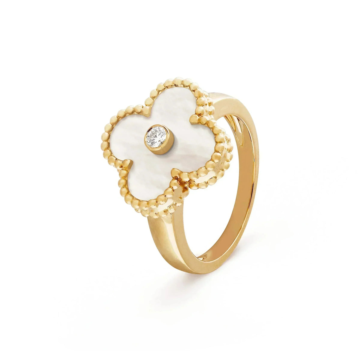 [LumiVibe]CLOVER PINK MOP RING GOLD DIAMOND
