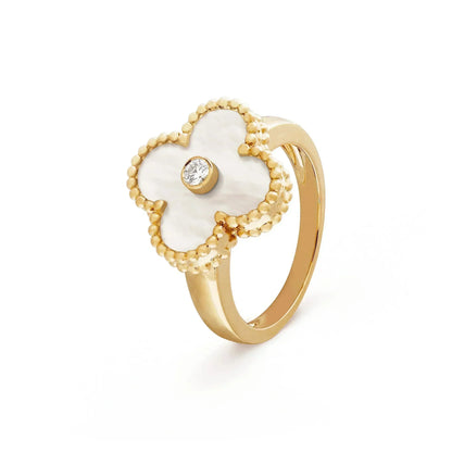 [LumiVibe]CLOVER PINK MOP RING GOLD DIAMOND