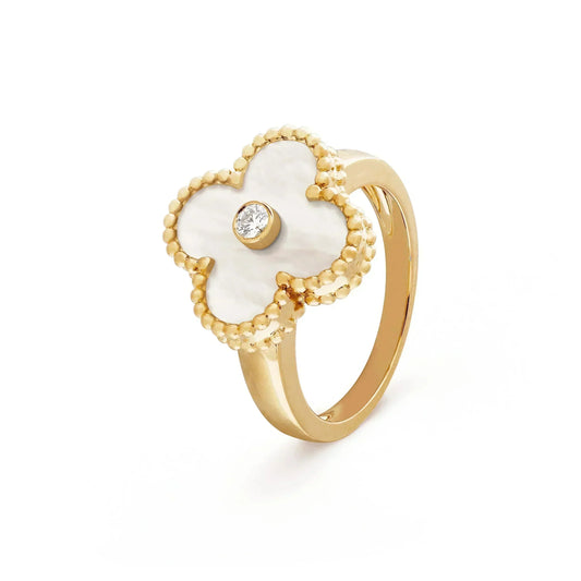 [LumiVibe]CLOVER PINK MOP RING GOLD DIAMOND