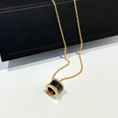 [LumiVibe]ZERO 1 BLACK CERAMIC DIAMOND PINK GOLD NECKLACE