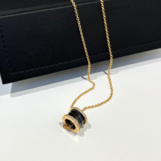 [LumiVibe]ZERO 1 BLACK CERAMIC DIAMOND PINK GOLD NECKLACE